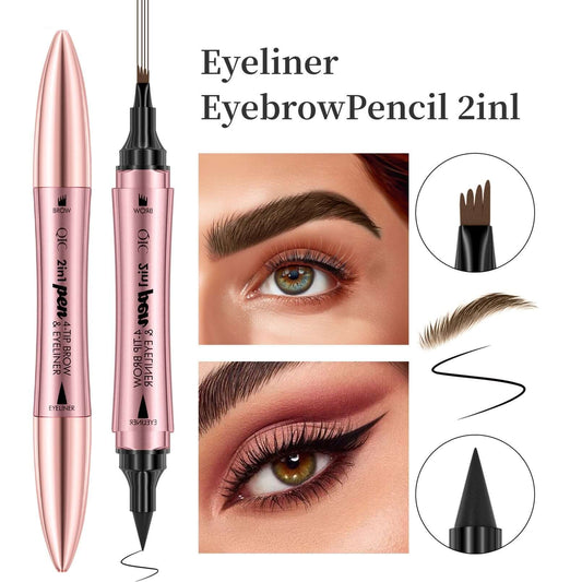 Double-headed 3D Micro-carved Liquid Four-fork Eyebrow Pencil Eyeliner 2-in-one Dual-purpose Eye