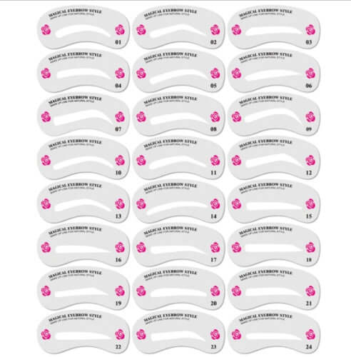 Eyebrow Stamp Stencil Kit, 24 Pc Eyebrow Shaping Stencils, Long-lasting Eyebrow Brow Definer, Perfect Make-up Reusable Kit