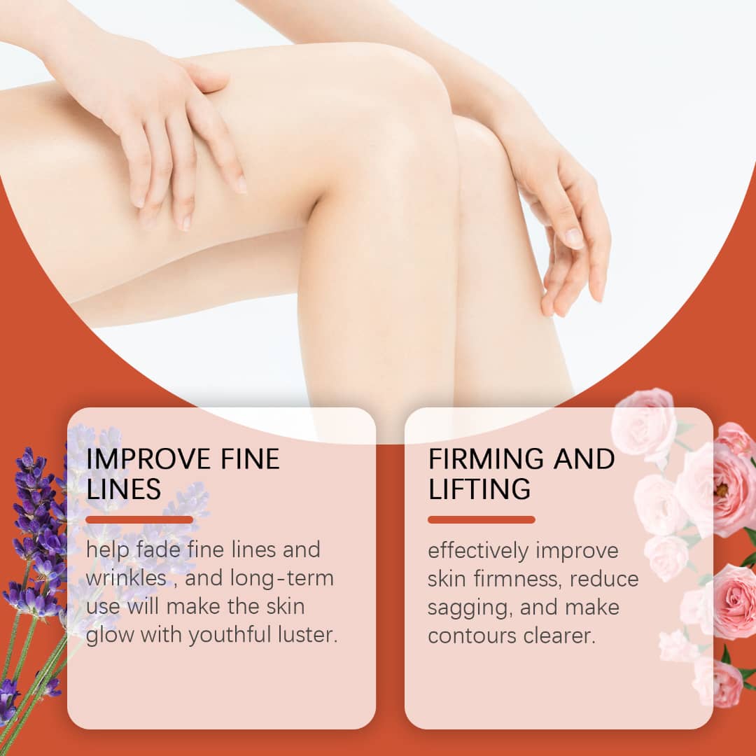 Image highlighting benefits of a skin oil: improves fine lines, firms skin, and enhances youthful glow.