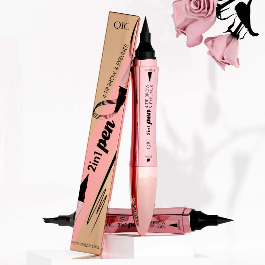 Double-headed 3D Micro-carved Liquid Four-fork Eyebrow Pencil Eyeliner 2-in-one Dual-purpose Eye