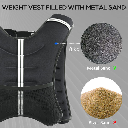8KG Weighted Vest, Running Weight Vest With Adjustable Strap, Convenient Pocket And Reflective Strips For Men And Women