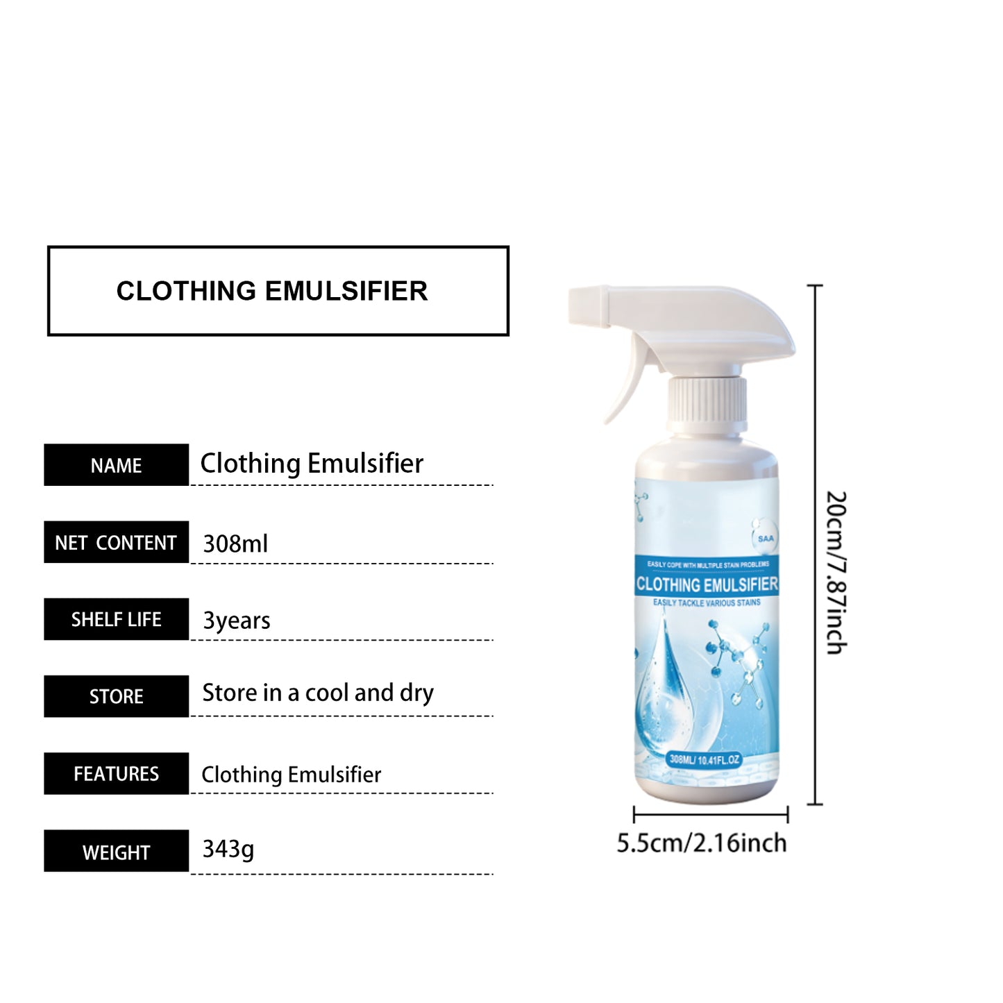 Clothing Emulsifier Stain Remover Spray