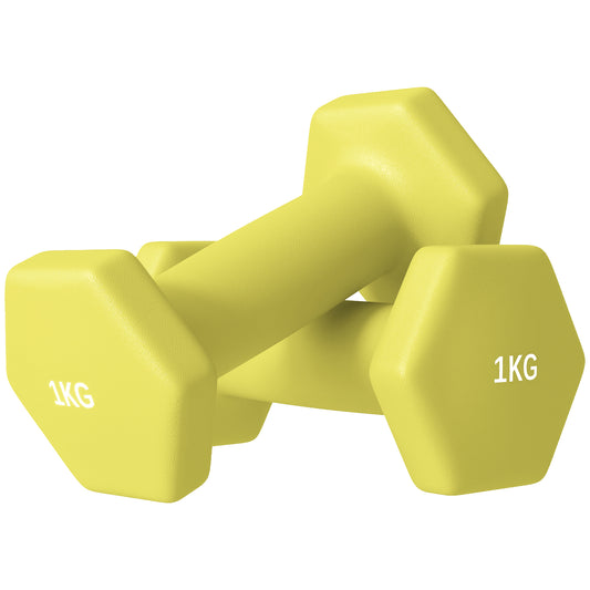SPORTNOW 2 X 1kg Hexagonal Dumbbells Weights Set With Non-Slip Grip For Home Gym Workout, Yellow