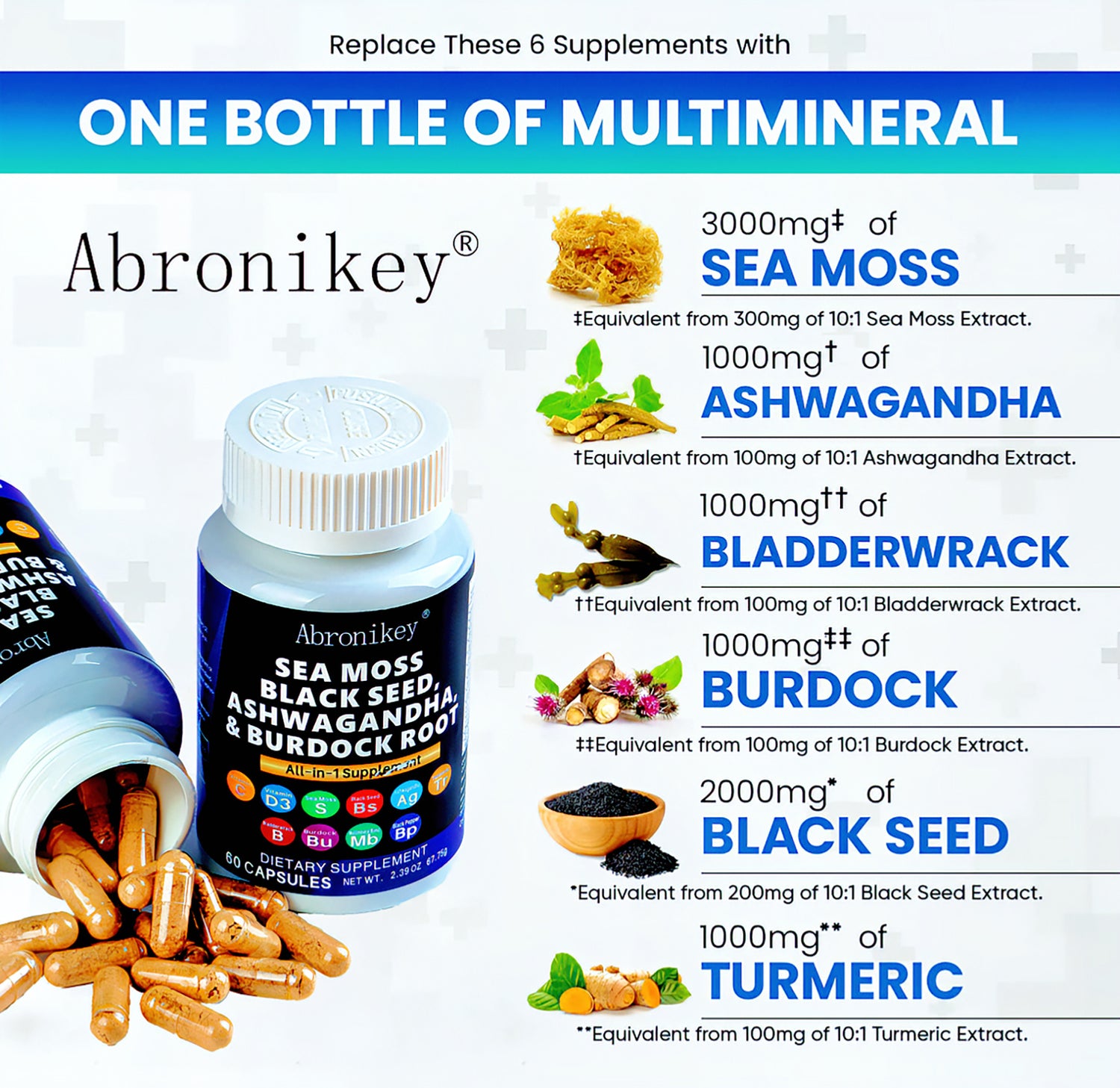 Abronikey Sea Moss, 120 CapsulesImmune Support Digestive Health Natural Sea Moss Supplement Rich In Minerals &amp; Vitamins