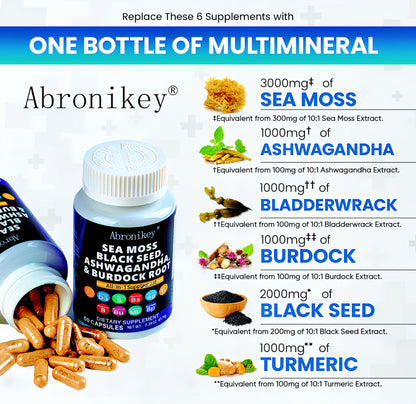 Abronikey Sea Moss, 120 CapsulesImmune Support Digestive Health Natural Sea Moss Supplement Rich In Minerals &amp; Vitamins