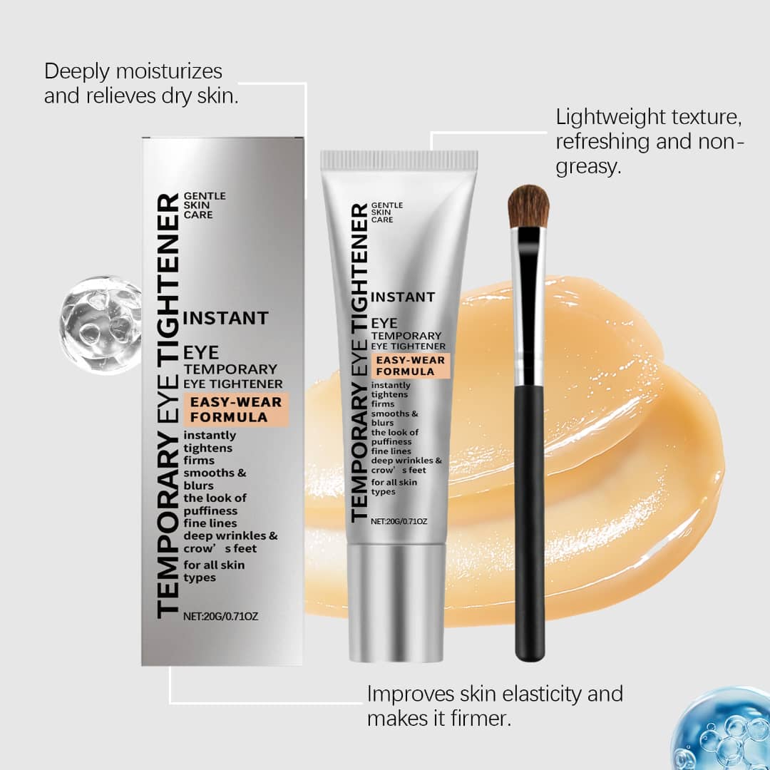 Gentle Skin Care Instant Eye Tightener cream with applicator brush, showcasing firming formula for fine lines and wrinkles.