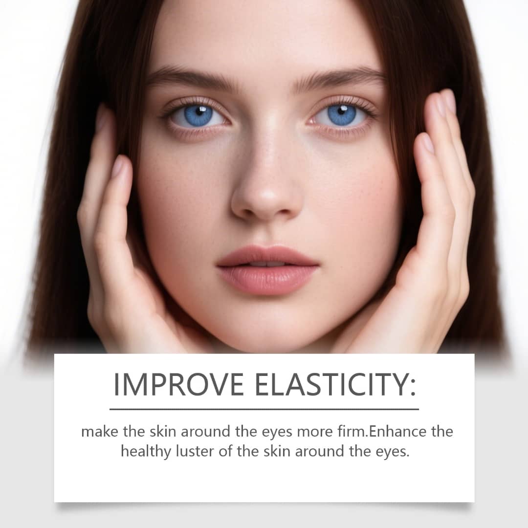 Close-up of a woman showcasing healthy skin and improved elasticity around her eyes, emphasizing skincare benefits.