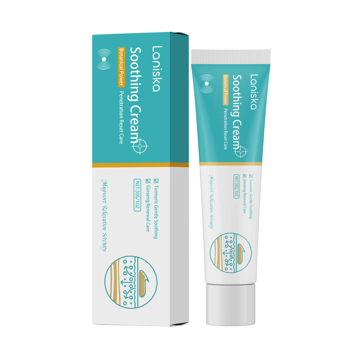 Shoulder pain relief cream with turmeric in a sleek packaging design for soothing relief.