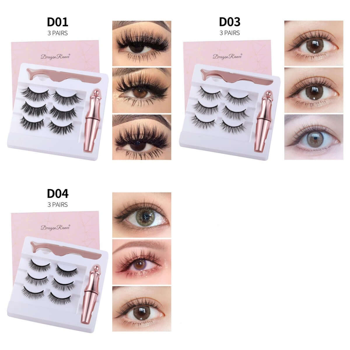 Natural Long Lasting Magnetic Liquid Eyeliner &amp; Magnetic False Eyelashes &amp; Tweezer Set Make up Set