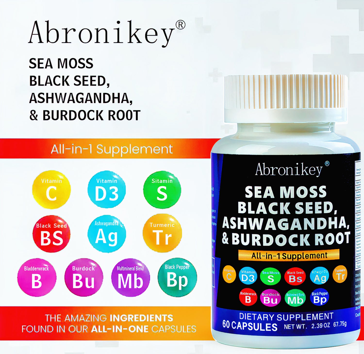 Abronikey Sea Moss, 120 CapsulesImmune Support Digestive Health Natural Sea Moss Supplement Rich In Minerals &amp; Vitamins