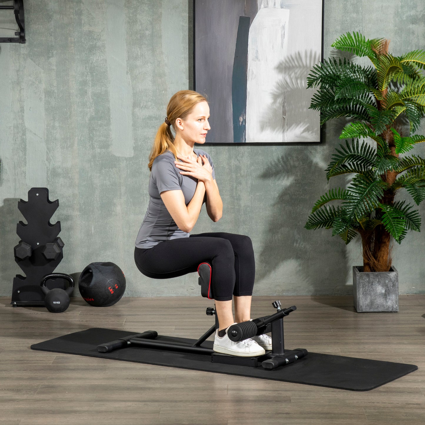 Sissy Squat Machine, Leg Workout Equipment with Adjustable Pad, Rollers and Non-slip Foot Plate for Home Gym Fitness